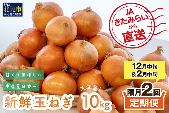 【隔月2回(12月・2月)定期便】JAきたみらいから直送する新鮮玉ねぎ 10kg Lサイズ以上 ( 野菜 定期便 玉葱 たまねぎ 期間限定 )【999-0148-2026】