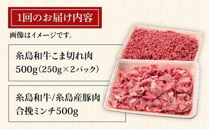 【全6回定期便】糸島和牛 小間切れ 500g ＆ 糸島和牛 糸島産豚 合挽ミンチ 500g 合計1kg《糸島》【糸島ミートデリ工房】 [ACA238]