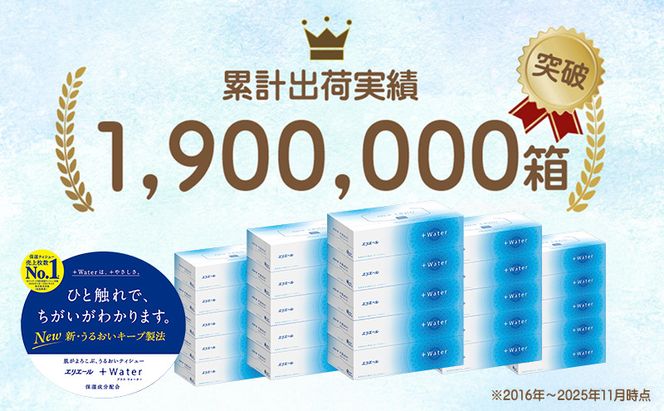 エリエール ＋Water 180組 5箱 10パック 計50箱 最短 10日以内配送 最短配送 ティッシュペーパー 箱 やわらか 保湿成分配合 まとめ買い 紙 防災 常備品 備蓄品 消耗品 備蓄 日用品 生活必需品 北海道 赤平市 