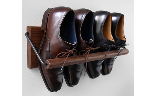 Sneaker wall スニーカーウォール  SW-450WN ウォールナット（おおよそ2足収納 ウォルナット無垢材 壁掛け 木製 シューズラック スリッパラック）【配達不可：沖縄・離島】 雑貨 日用品 家具 