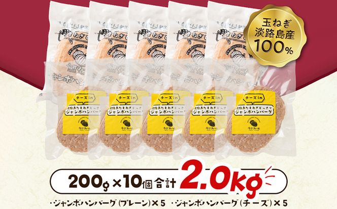 淡路島たまねぎどっさりジャンボハンバーグ プレーン＆チーズセット 200g×10個　　[チーズハンバーグ 食べ比べ 人気]