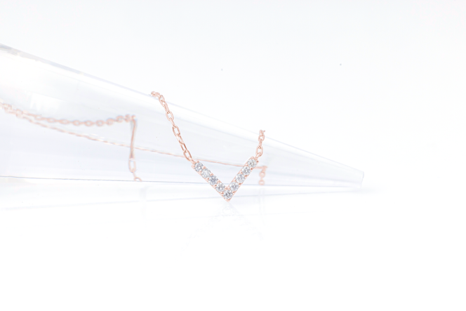 ダイヤモンド ネックレス V 0.1ct K18 ピンクゴールド  ジュエリー ダイヤ18金 山梨 H-4862 SWCI017-pg