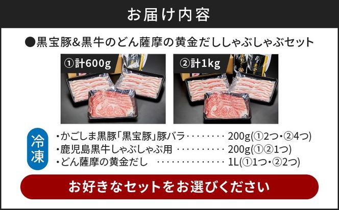 ＜選べる＞【5営業日以内に発送】黒宝豚＆黒牛のどん薩摩の黄金だししゃぶしゃぶセット 計600g or 計1kg　K227-004_SKU