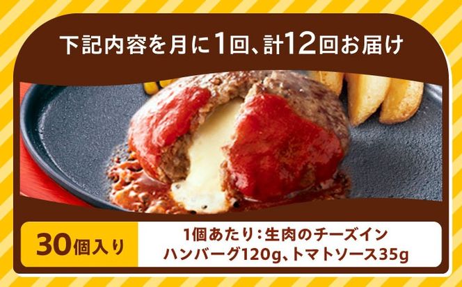 【全12回定期便】【福岡工場直送】ジョイフル ハンバーグ 30個 ( チーズイン + トマトソース)《築上町》【株式会社　ジョイフル】[ABAA050]