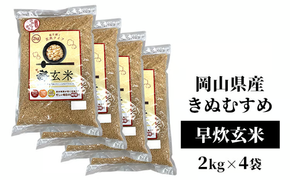 令和7年産 早炊 玄米 きぬむすめ 2kg×4袋 岡山県産　お米 国内産 ご飯 おにぎり お弁当 和食 国産 産地直送 玄米食 玄米の栄養素[№5735-1858]