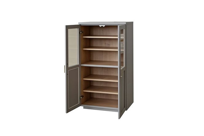 ビルネ 70 キャビネット GY【グレー 完成品 真鍮 収納家具 高級感 ガラス扉】(H062383)