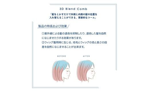 ✖【業界初！部分ウィッグを自然に馴染ませる】QAMOJI 3D Blend Comb（カモジ 3D ブレンドコーム）ブラック ｜ 部分ウィッグ用 コーム 紫外線対策 退色防止 簡単スタイリング 2WAYタイプ 特許申請中 ギフト 贈り物 母の日　※離島への配送不可