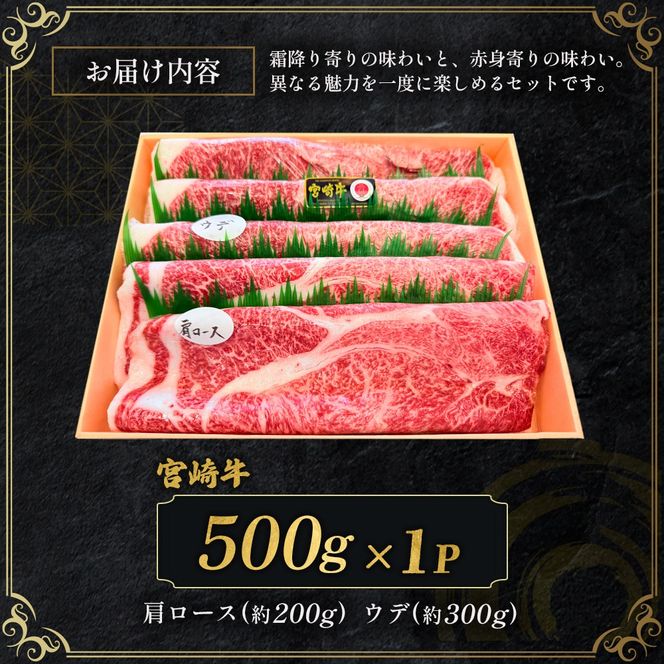 宮崎牛すき焼き・しゃぶしゃぶ用スライス 500g（肩ロース・ウデ）(ヒラサタセイニク)