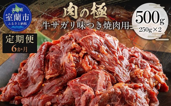 【6か月定期便】牛サガリ味つき焼肉用 500g (250g×2)  MROBM026