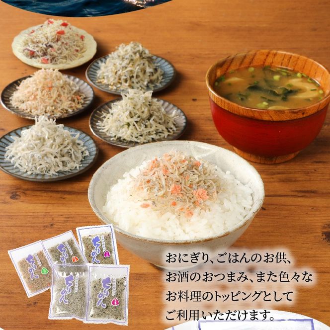 宮崎ちりめん5種類 食べ比べセット(ちりめん･さけ･しそわかめ･昆布・うめ) 工場直売 ふりかけ おにぎりN065-YA0492
