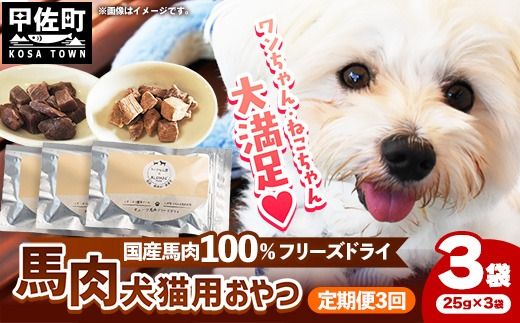 【定期便3回】 馬肉100％ 犬猫用おやつ 25g×3袋 - フリーズドライ ペット 小分け 常温 馬肉 栄養豊富 健康 ペット用 おやつ 熊本県 甲佐町