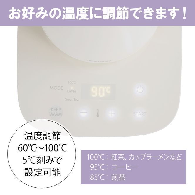 アイリスオーヤマ ケトル 0.6L IKE-C601T-CW ホワイト 電気ポット ポット 電気ケトル ドリップケトル 細口 細口ポット 細口ケトル 湯沸かし 温度調節 保温 保温機能 空焚き防止 おしゃれ キッチン家電 電化製品 家電 宮城 宮城県 大河原 大河原町