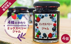 4種の手作りミックスベリージャム　4個 北海道 南富良野町 ジャム ベリー ソース セット 詰合せ ブルーベリー てんさい糖 酸味 甘味 香り 甘酸っぱい 美味しい 甘さ控えめ 