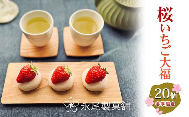 【青蓮寺産苺使用】冬季限定・採れたて苺の「桜いちご大福」（20個入） いちご大福 冬季限定 採れたて 苺 イチゴ いちご 桜餡 桜 さくら 桜の香り 甘酸っぱい 青蓮寺 三重県 名張市