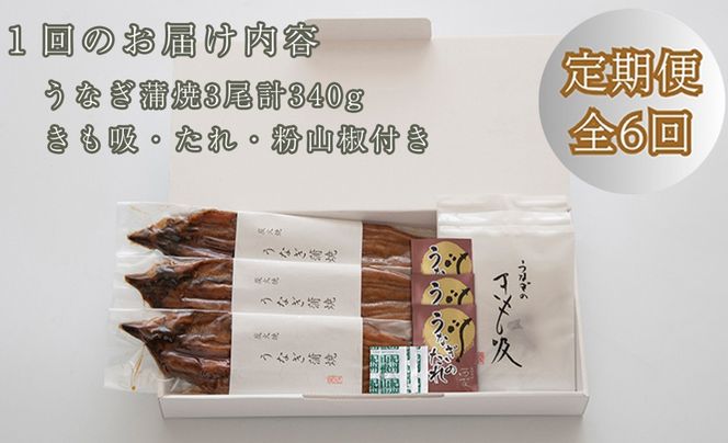 定期便6回【B-830】近江今津 西友 うなぎ炭火焼蒲焼 3尾／計約340ｇ・きも吸詰合せ B［高島屋選定品］