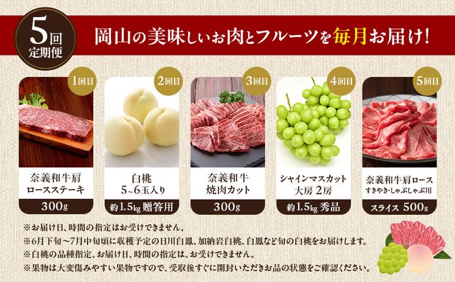 お肉とフルーツ 定期便 5回 コース 2026年 先行予約 桃 もも モモ ぶどう 葡萄 ブドウ シャインマスカット 果物 フルーツ なぎビーフ 肉 お肉 牛肉 牛 和牛 国産 岡山 赤磐市