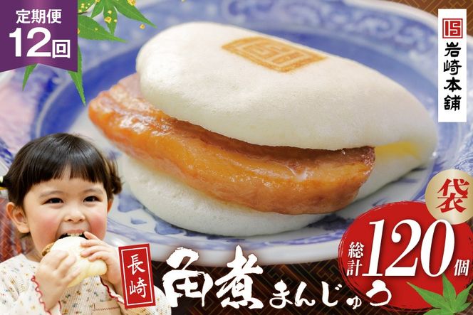 BJ013 岩崎本舗 【12回定期便】長崎角煮まんじゅう 10個入 (袋) [長崎県 島原市]