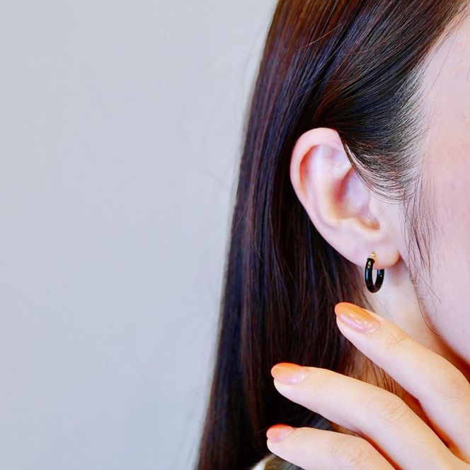 K18 イエローゴールド オニキス フープ ピアス 保証書付 KO-0023 SWAD022