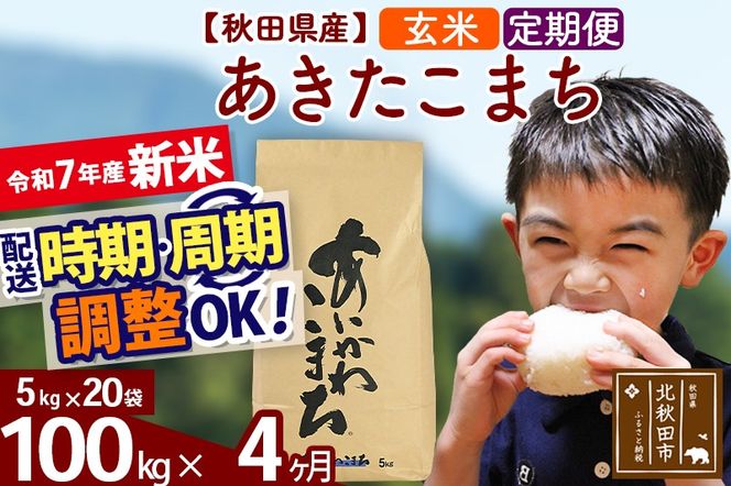 ※令和7年産 新米※《定期便4ヶ月》秋田県産 あきたこまち 100kg【玄米】(5kg小分け袋) 2025年産 お届け時期選べる お届け周期調整可能 隔月に調整OK お米 藤岡農産|foap-21704
