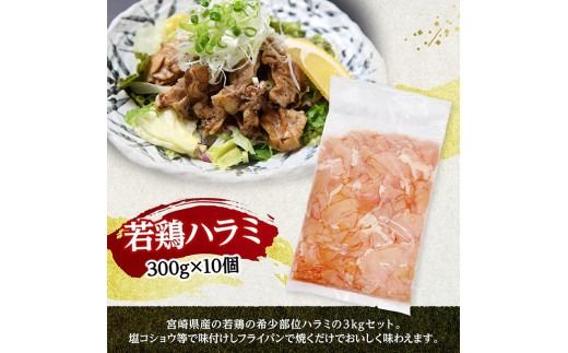 宮崎県産若鶏　ハラミ3kg（300g×10） 【 鶏肉 鶏 ハラミ 肉 宮崎県産 小分け パック 送料無料 】 [C11605]