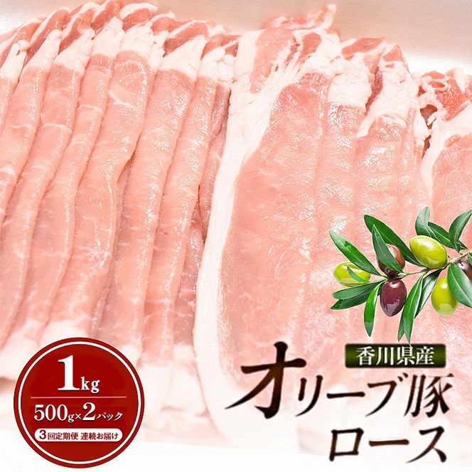 【3回定期便 連続お届け】香川県産オリーブ豚ロース1kg(500g×2p) 豚肉 肉 お肉 香川 香川県 東かがわ市