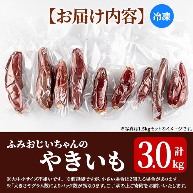 isa741 ふみおじいちゃんのやきいも(紅はるか・計3.0kg) 冷凍 パック 小分け サツマイモ 焼き芋 天然スイーツ 焼芋 紅はるか 【いさ工房】