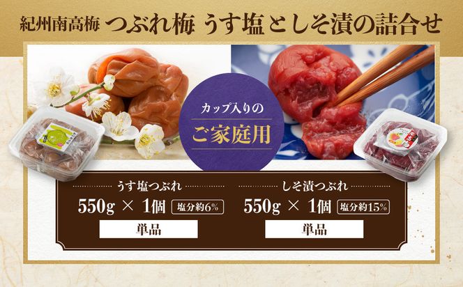 ご家庭用 大容量 紀州南高梅 つぶれ梅 うす塩としそ漬の詰合せ 550g×2［YM17］ 303446_DX90020