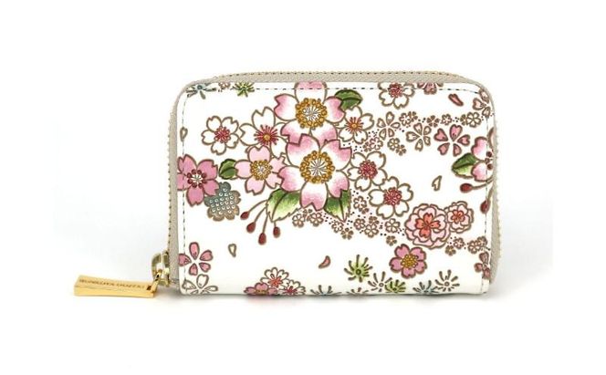 【文庫屋大関】ファスナー 小銭入れ かすみ桜【皮革工芸品】財布 牛革 コンパクト 東京