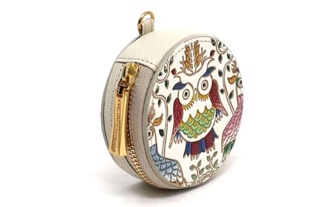 【文庫屋大関】マカロンポーチ ふくろう【皮革工芸品】 ポーチ ミニポーチ 小物入れ アクセサリー入れ イヤホン入れ 収納 保管ケース 手のひらサイズ  本革 革 皮革 工芸品 工芸 雑貨 ギフト プレゼント 日本製 東京