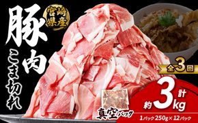 定期便 3回お届け 宮崎県産 いもこ豚 小間切れ 3kg (250g×12パック) 真空パック 小分け 豚肉 えびの市