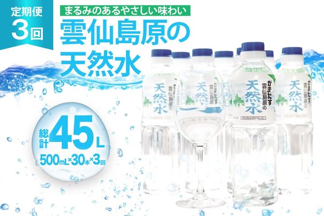 AJ615 山崎本店酒造場 【3回定期便】 雲仙島原の天然水 500mL 30本 計15L [ 水 ペットボトル 天然水 おいしい 備蓄 日用品 大容量 定期便 定期 名水百選 軟水 長崎県 島原市 ]