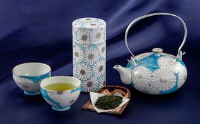 清水焼白菊茶器セット（宇治煎茶160g、土瓶、湯呑2客）〈お茶 茶 緑茶 煎茶 茶葉 深蒸し茶 深むし 宇治煎茶 土瓶 湯呑 茶筒 茶器 食器 工芸品 日用品 飲料 加工食品〉 