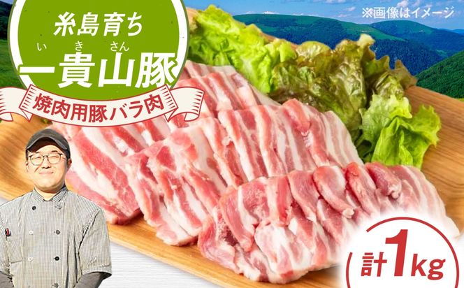一貴山豚 焼肉用バラ肉 計1kg(250g×4p) 糸島市 / いきさん牧場 豚肉 冷凍[AGB035] 豚肉 豚 ブランド豚 一貴山豚 ポーク バラ 豚バラ 脂身 小分け 250g