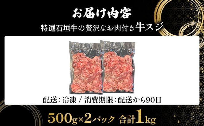 【2025年11月以降順次発送】特選石垣牛の贅沢なお肉付き牛スジをご家庭で！！牛スジ500g×2パック