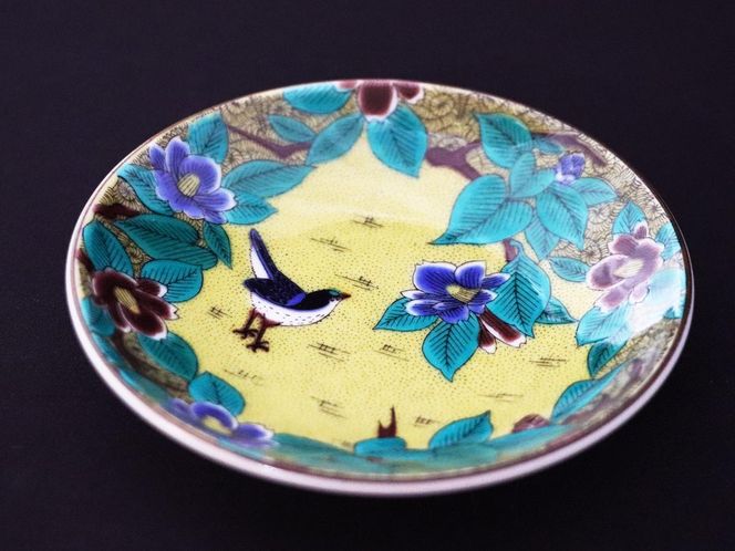 九谷焼　3.2号皿揃　吉田屋椿に鳥 （5枚セット）a01 工芸品 