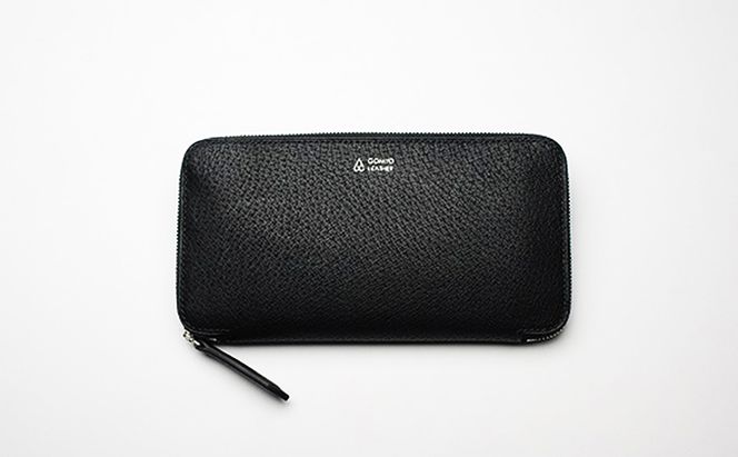 【GOMYO　LEATHER】猪革　手縫いラウンドファスナー財布（黒） ファッション小物 