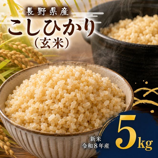 令和8年産 伊那市産 こしひかり 玄米 5kg｜ 米 コシヒカリ こしひかり 玄米 ご飯 お米 伊那 伊那産 長野県 ふるさと納税【011-d8】