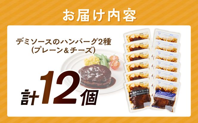 【A4-046】デミソースのハンバーグ2種セット(プレーン6個＆チーズ6個)計12個