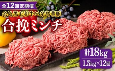 【全12回定期便】【 牛豚合挽 ミンチ 】 A4ランク 糸島黒毛和牛 / 糸島華豚 合計1.5kg 糸島市 / 糸島ミートデリ工房 [ACA265]