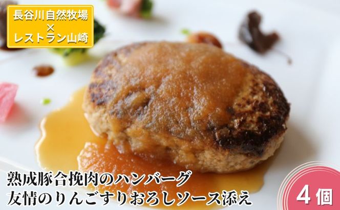 ハンバーグ 熟成豚合挽肉のハンバーグ 4個 友情のりんごすりおろしソース添え セット 湯煎 温めるだけ レトルト 小分け 個包装 お試し 簡単 簡単調理 惣菜 おかず お弁当 弁当 時短 肉 お肉 熟成肉 豚肉 ギフト 贈答 冷凍 長谷川自然牧場産