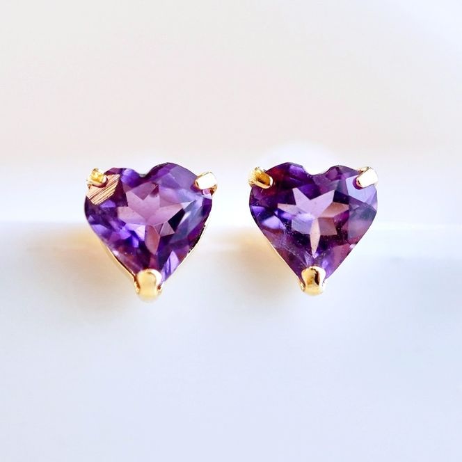 K18 18金 アメシスト ハートシェイプ ピアス 5mm 一粒石 保証書付 KO-0062 SWAD094