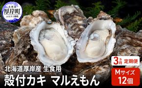【 3ヵ月 定期便 】 北海道厚岸産 生食用 殻付カキ 3Lサイズ  12個　マルえもん 魚貝類 海の幸 海のミルク 海鮮 国産 北海道産 オイスター つまみ お酒 あて 肴 生牡蠣 メルマガ掲載商品1