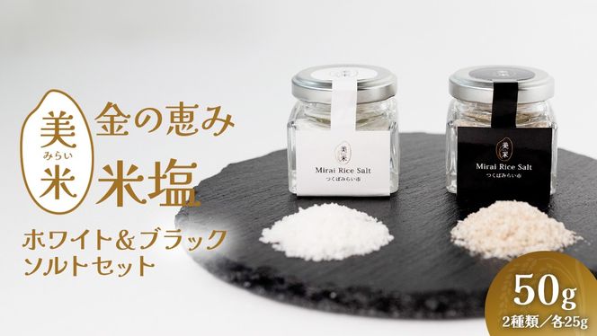 金の恵み米塩 美米～みらい～ ホワイト＆ブラックソルトセット（米塩＆もみ殻ロースト）　ソルト しお salt 食べ比べ 調味料 塩 セット 便利 料理 味付 アレンジ こだわり 天然 ミネラル 手づくり さかたの塩 おにぎり 米 コシヒカリ こしひかり 玄米 甘み 旨味 Mirai Rice Salt