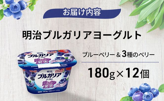 ヨーグルト 明治ブルガリアヨーグルト脂肪0 ジューシー果実 ブルーベリー&3種のベリー（180g×12個） 乳製品 乳酸菌 脂肪0 果汁 果肉 ブルーベリー ベリー 食べ切り 茅ヶ崎市 神奈川県
