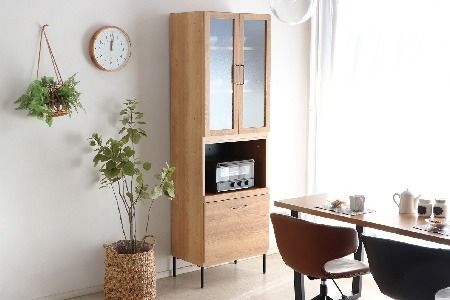 【東馬家具】TMフォカス ガラス扉+60OP引出+脚【収納棚 シャビー調 木目 おしゃれ 飾り棚 完成品 脚・取っ手のみ取付】(H060626)