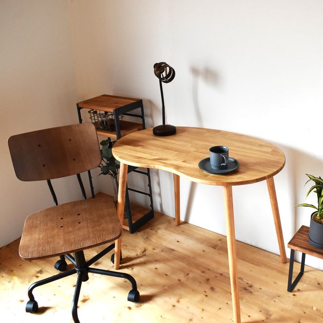 [木脚] 天然木のまめ型デスク W90×D58×H72cm｜オイル・ウレタン仕上げ 組立簡単 工具不要 机 子供部屋 リビング ワークデスク [2431]