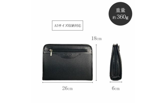パンチング三角ポーチ小 黒 25964-01 / 平野鞄 ポーチ セカンドバッグ カード入れ ペン差し A5サイズ収納対応 出し入れしやすい ループハンドル フォーマル シンプル デザイン 高級 豊岡製鞄 日本製 かばん カバン バッグ 鞄