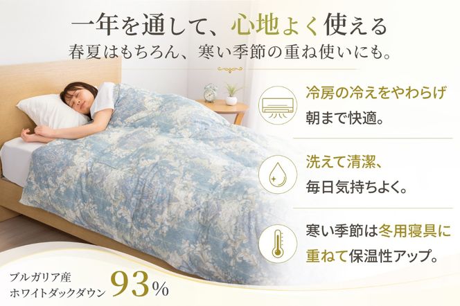 【春夏用】洗える羽毛布団 羽毛布団 シングル 肌掛け 肌掛け布団 ダウン 夏 春 ダウンケット ホワイトダックダウン93% 0.3kg 青系柄 羽毛 布団 ふとん 羽毛ふとん 掛け布団 肌掛 掛布団 寝具 夏用 春用 洗える 日本製 国産 抗菌防臭 柔軟加工 コインランドリー [川村羽毛 山梨県 韮崎市 20742871]