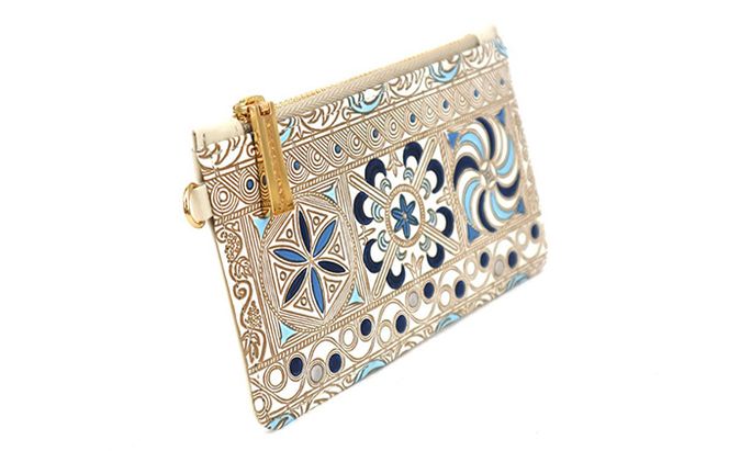 【文庫屋大関】すっきりカードケース　錦紗＜青＞【皮革工芸品】 ファッション小物 雑貨 フラグメントケース 小銭入れ付き 収納 スマート 日本製 ブルー 