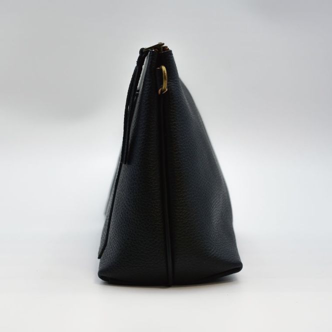 益子の革工房maharoのショルダーポーチ　ワイド（L）ブラック｜栃木県 益子町 ふるさと納税 ショルダーポーチ ワイド 牛革 手作り（AX137）